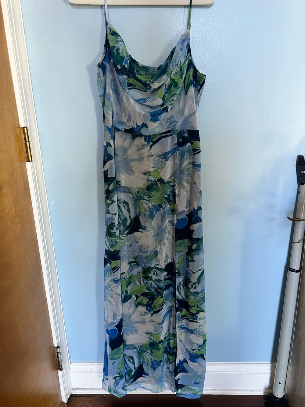 Lulu's Blue and Green Floral Cowl Neck Maxi Dress